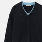 Contrast Collar V-Neck Pullover