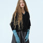 Contrast Collar V-Neck Pullover