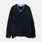 Contrast Collar V-Neck Pullover