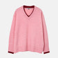 Contrast Collar V-Neck Pullover
