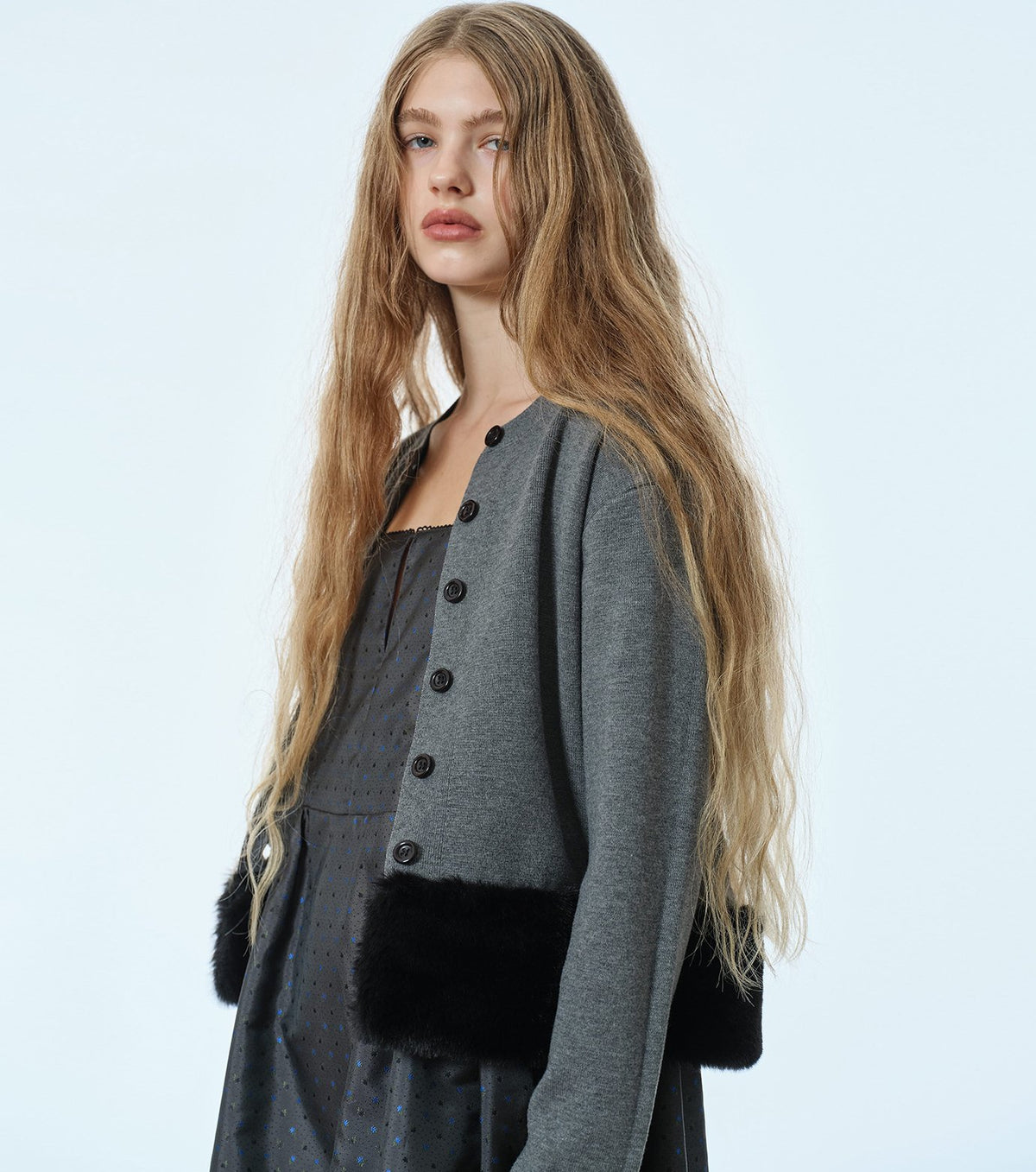 Faux Mink Hem Trim Knit Jacket