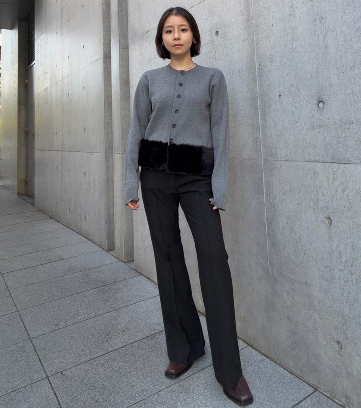 Faux Mink Hem Trim Knit Jacket