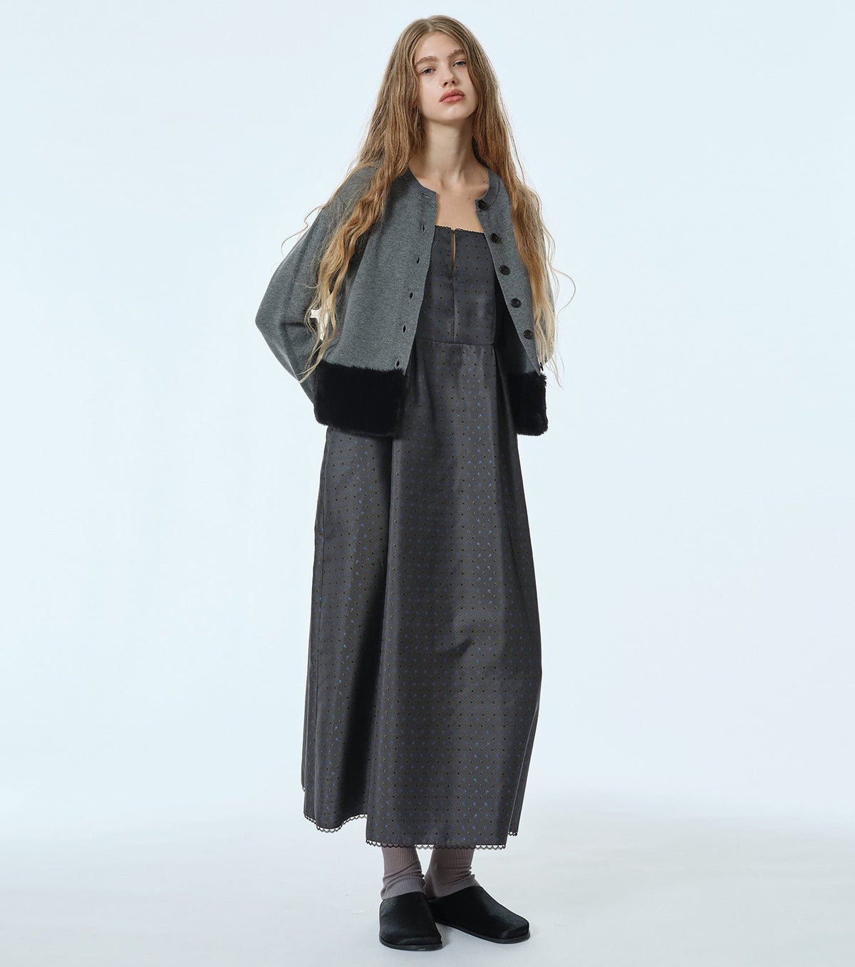 Faux Mink Hem Trim Knit Jacket