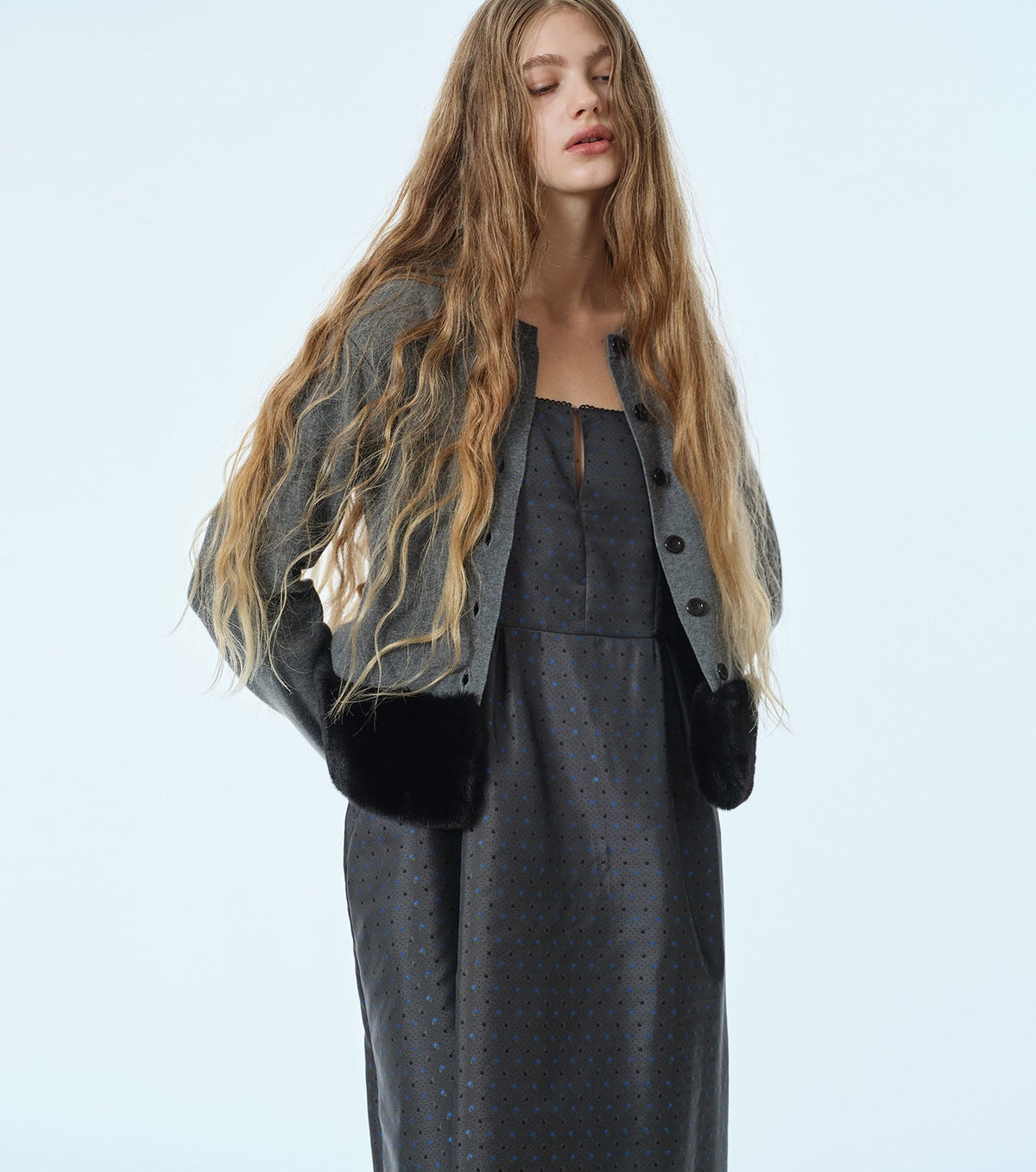 Faux Mink Hem Trim Knit Jacket
