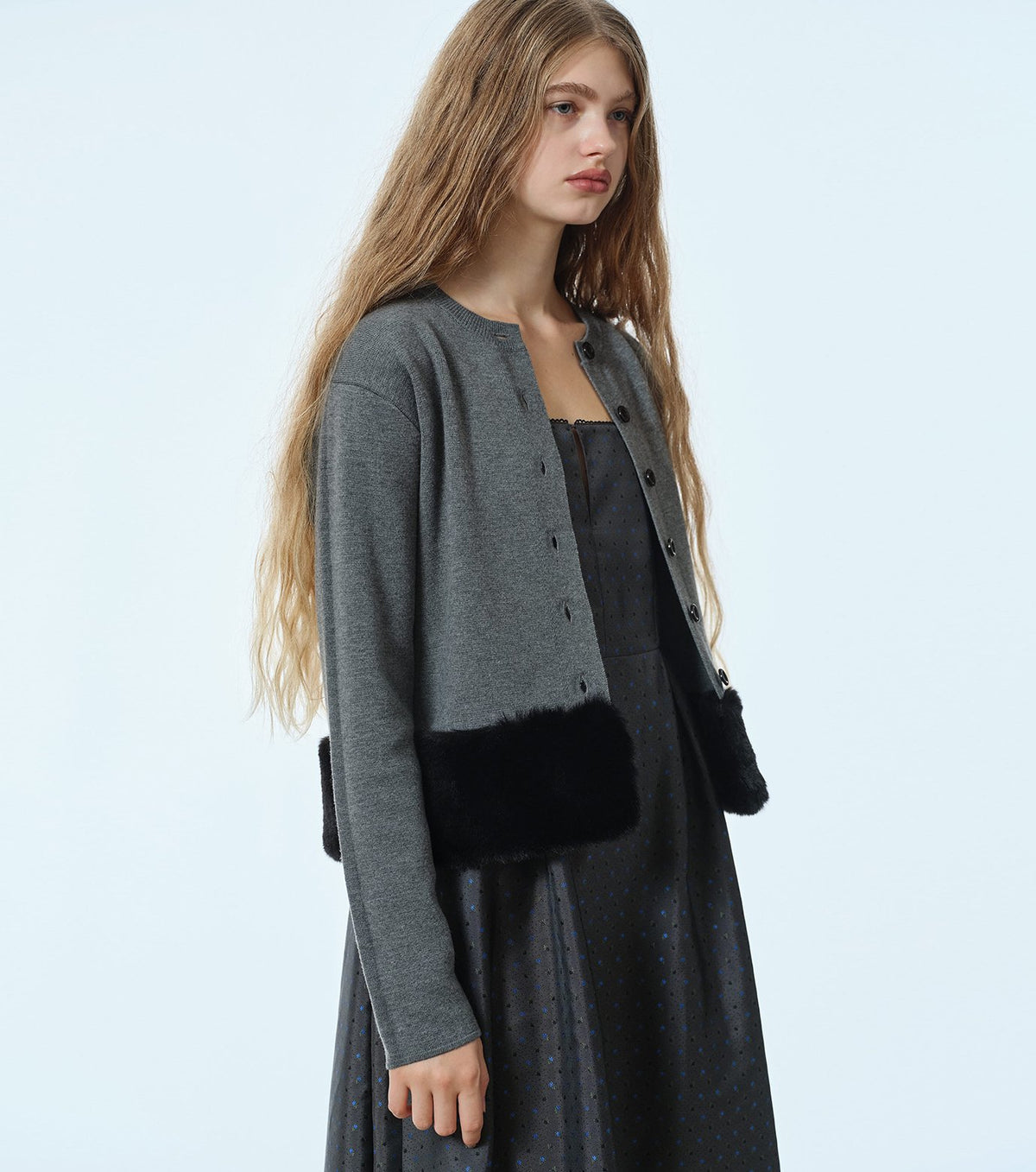 Faux Mink Hem Trim Knit Jacket