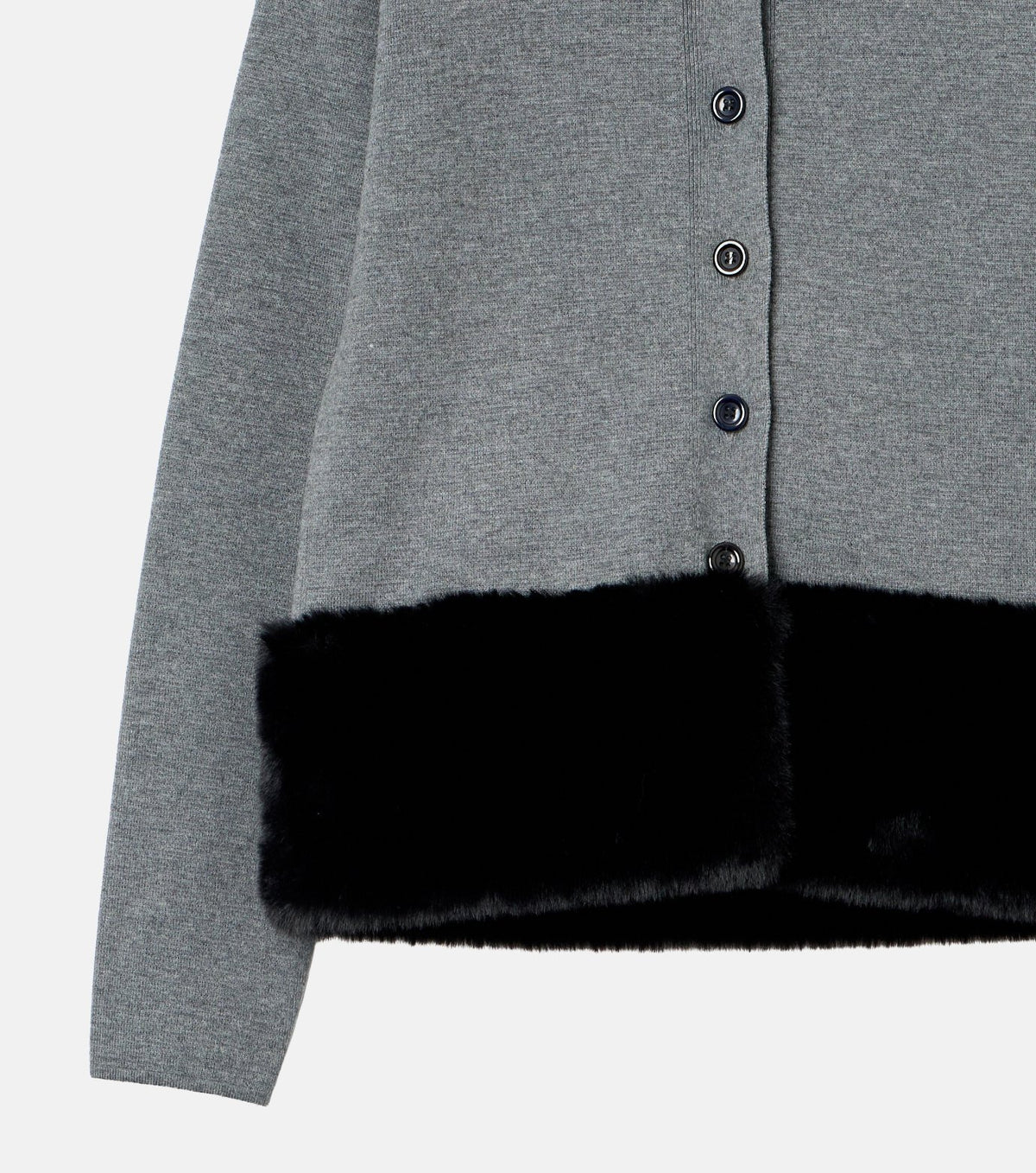 Faux Mink Hem Trim Knit Jacket