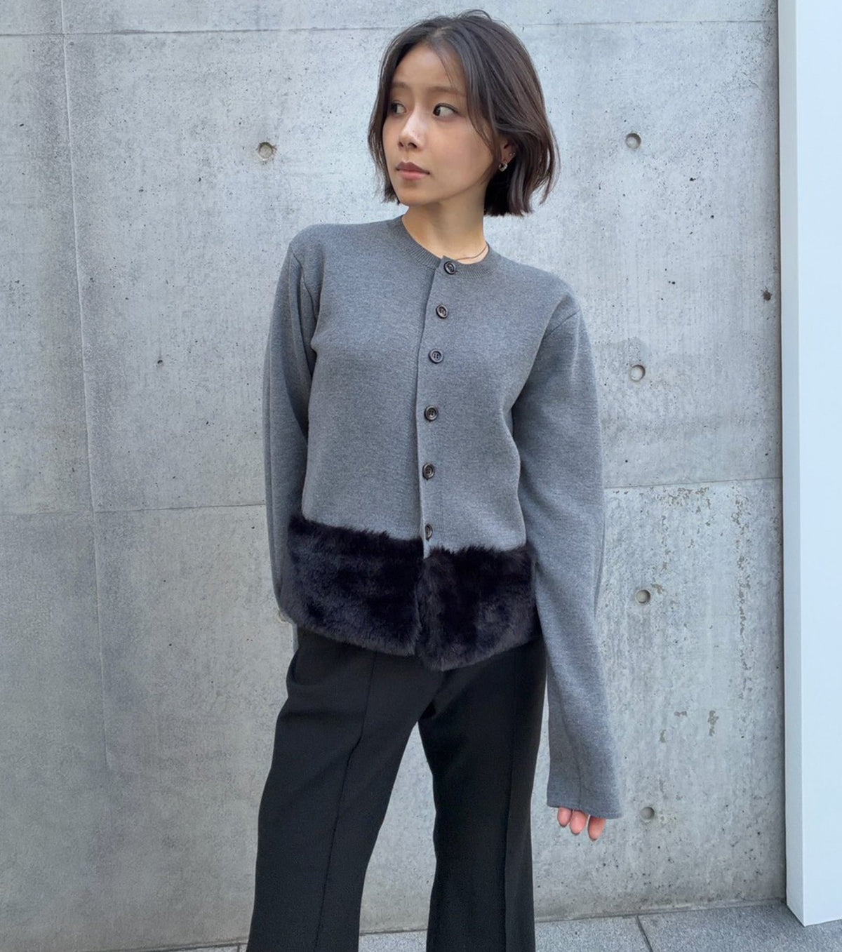 Faux Mink Hem Trim Knit Jacket