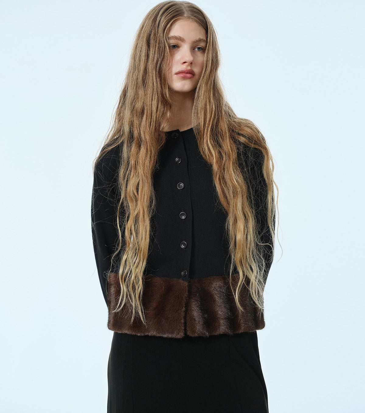 Faux Mink Hem Trim Knit Jacket