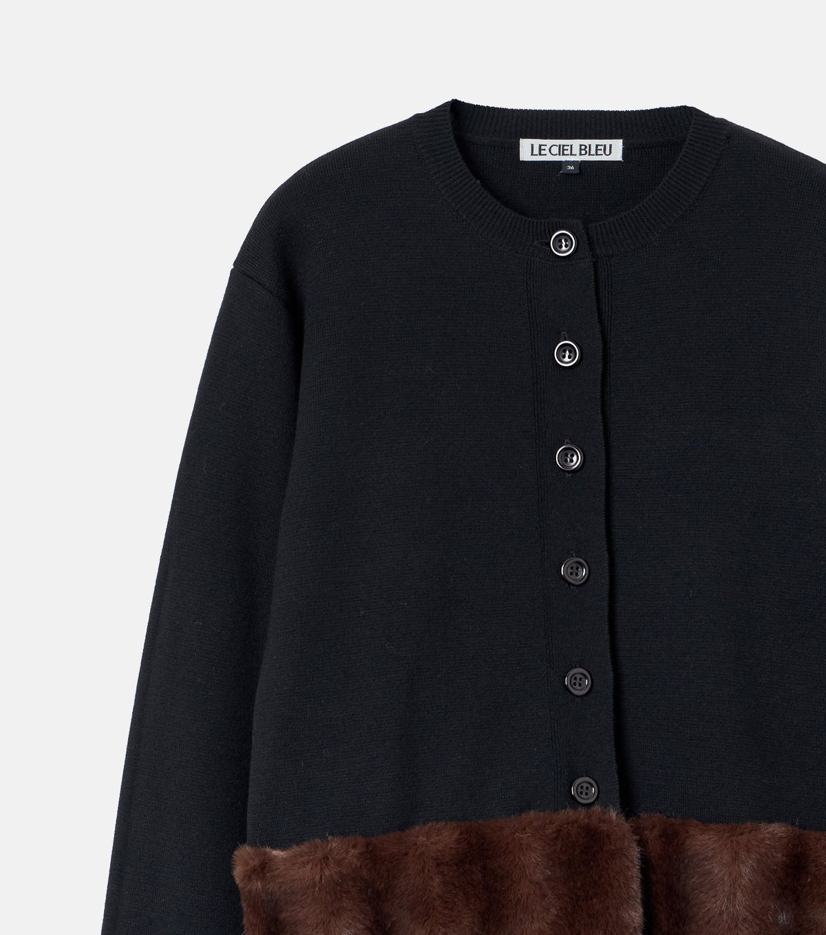 Faux Mink Hem Trim Knit Jacket