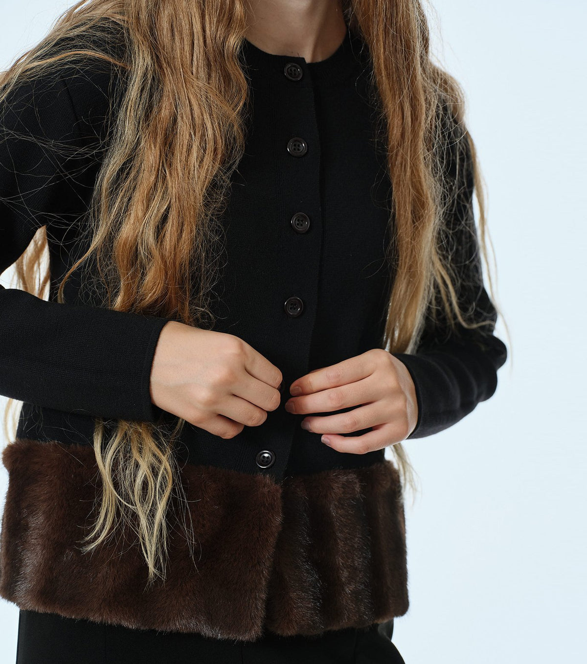 Faux Mink Hem Trim Knit Jacket