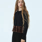 Faux Mink Hem Trim Knit Jacket