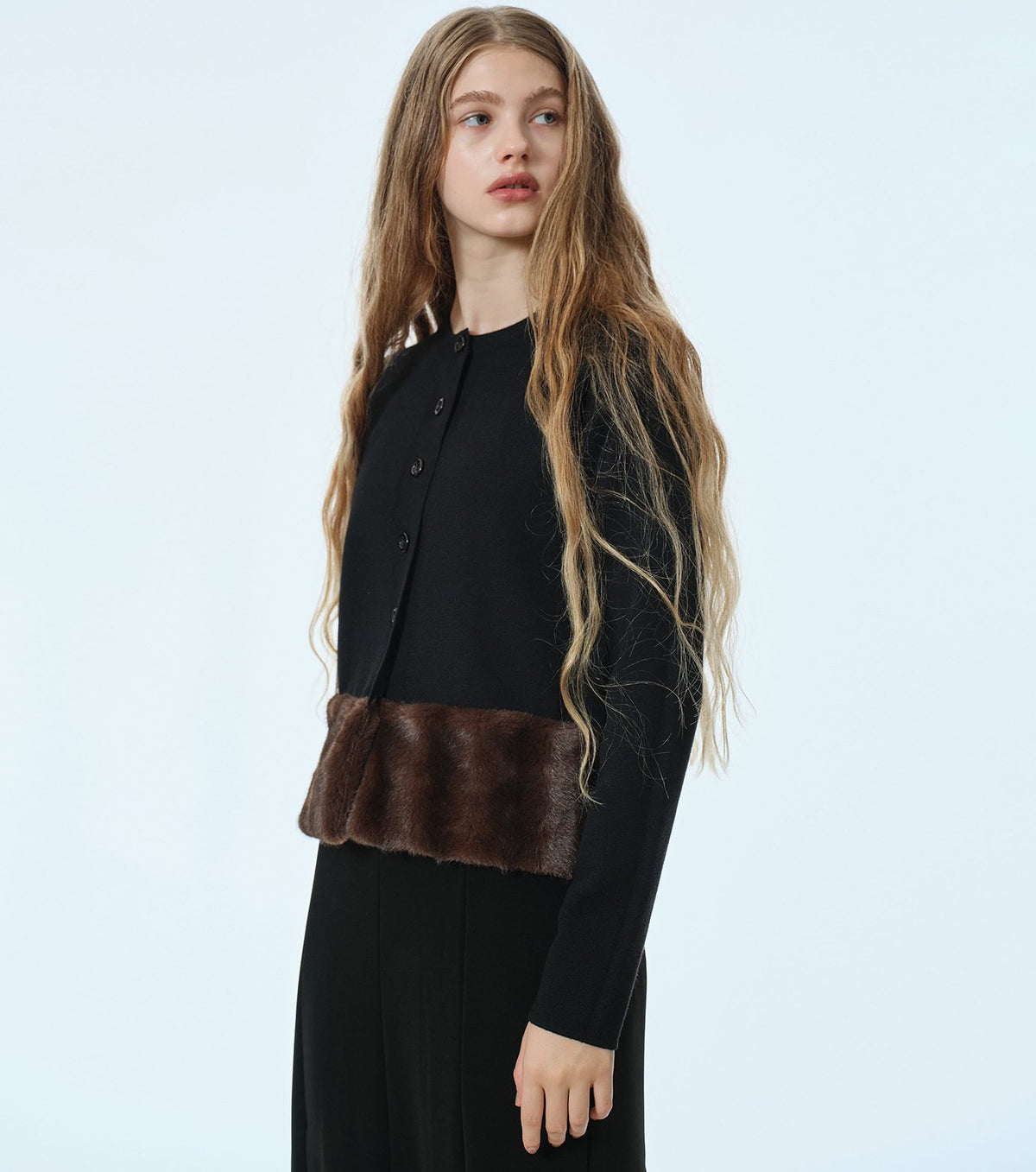 Faux Mink Hem Trim Knit Jacket
