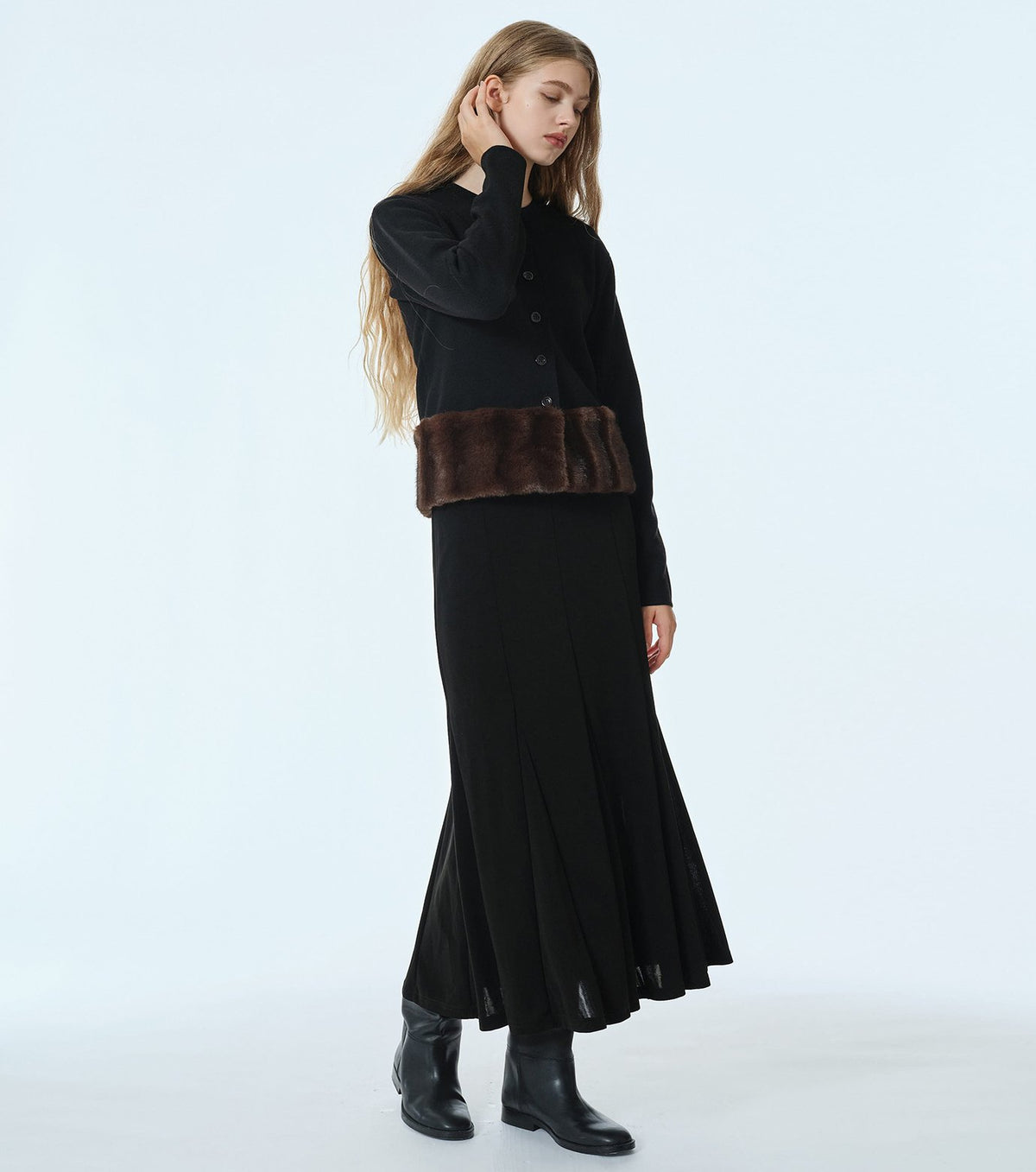 Faux Mink Hem Trim Knit Jacket
