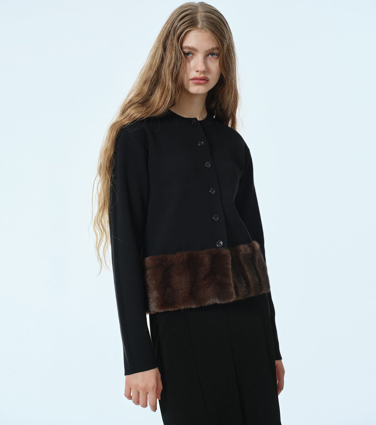 Faux Mink Hem Trim Knit Jacket