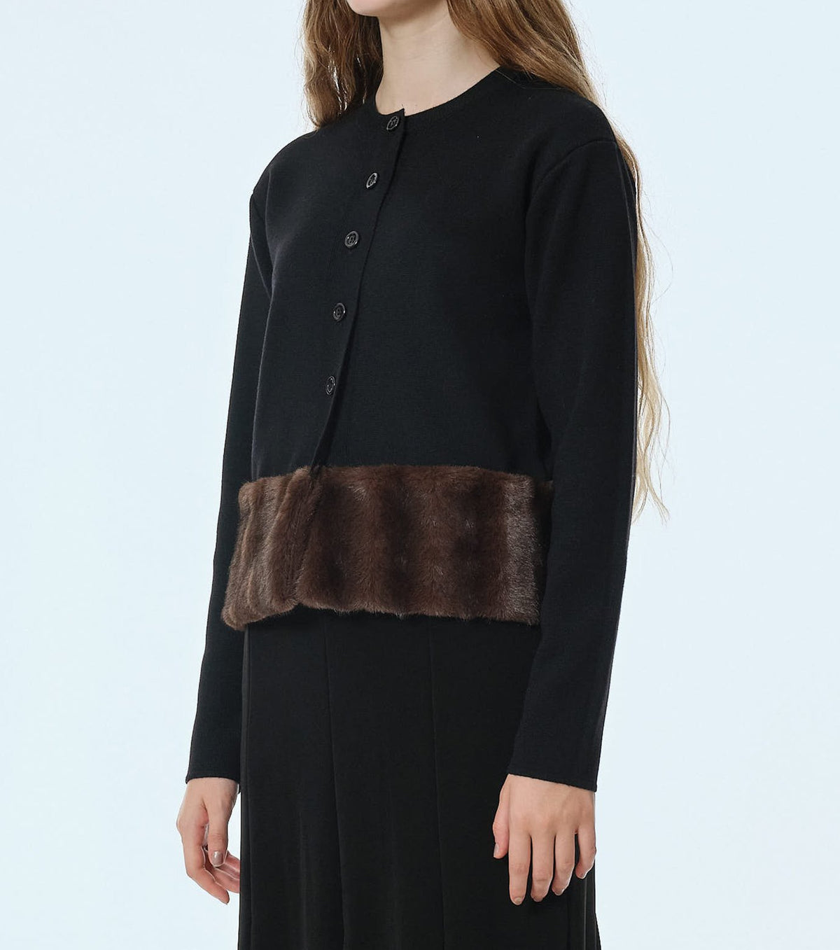 Faux Mink Hem Trim Knit Jacket