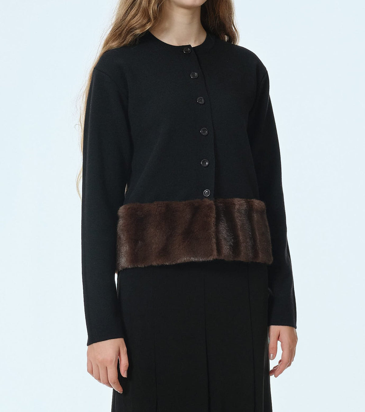 Faux Mink Hem Trim Knit Jacket