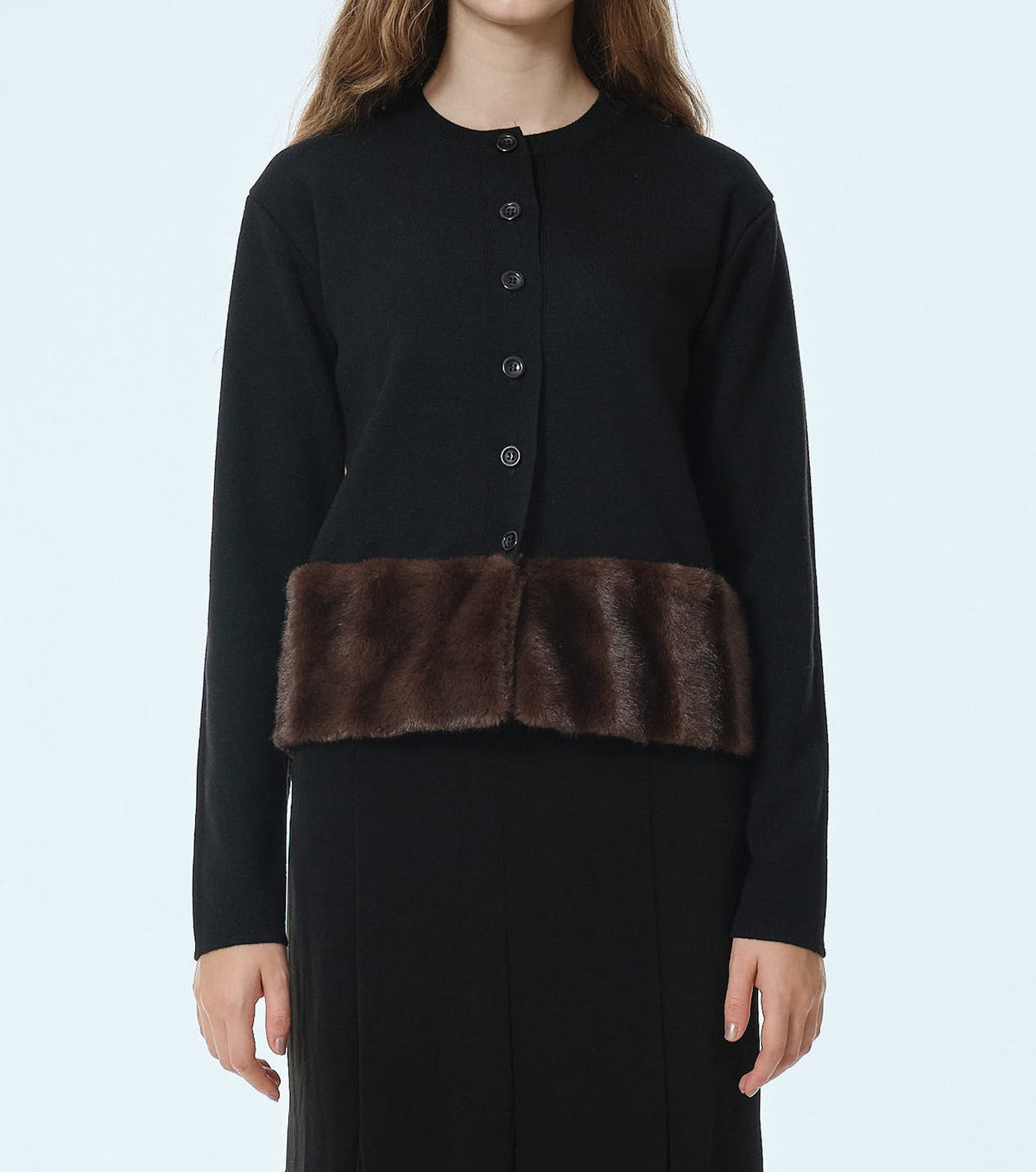 Faux Mink Hem Trim Knit Jacket