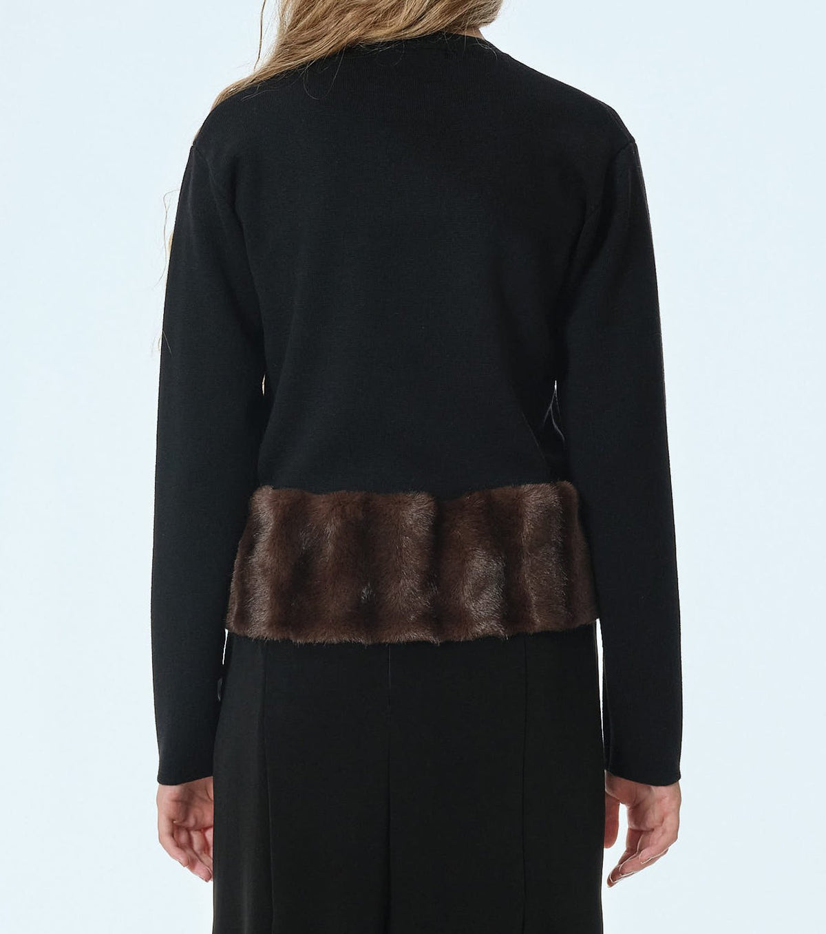 Faux Mink Hem Trim Knit Jacket