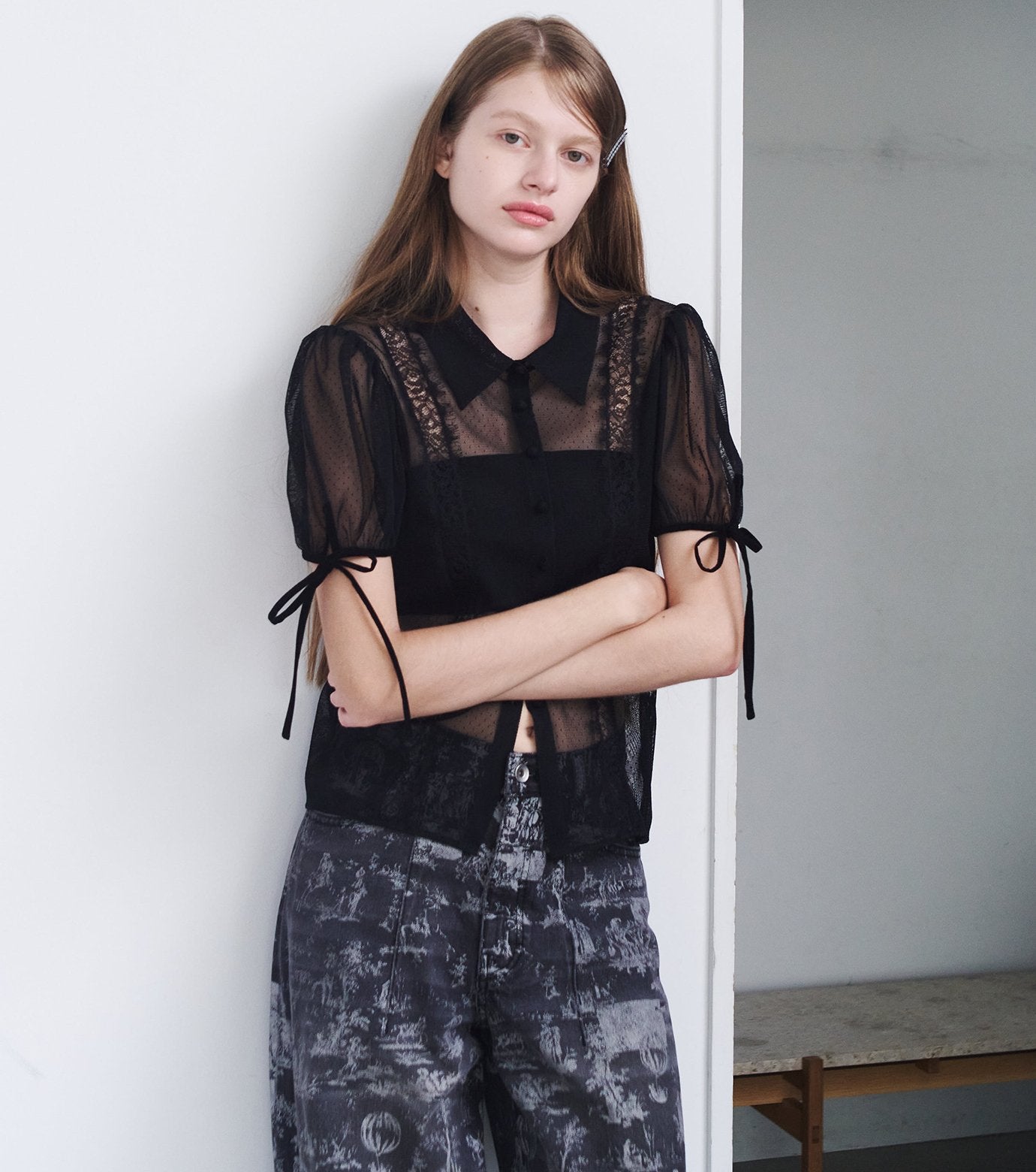 Dot Tulle & Lace Blouse