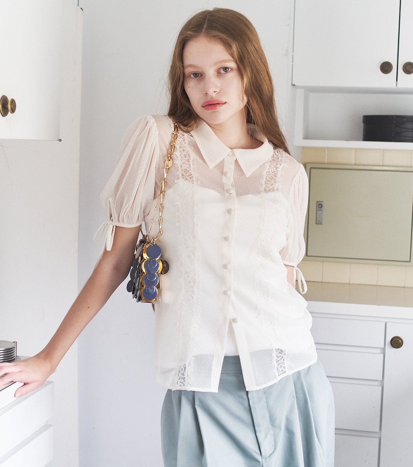 Dot Tulle & Lace Blouse