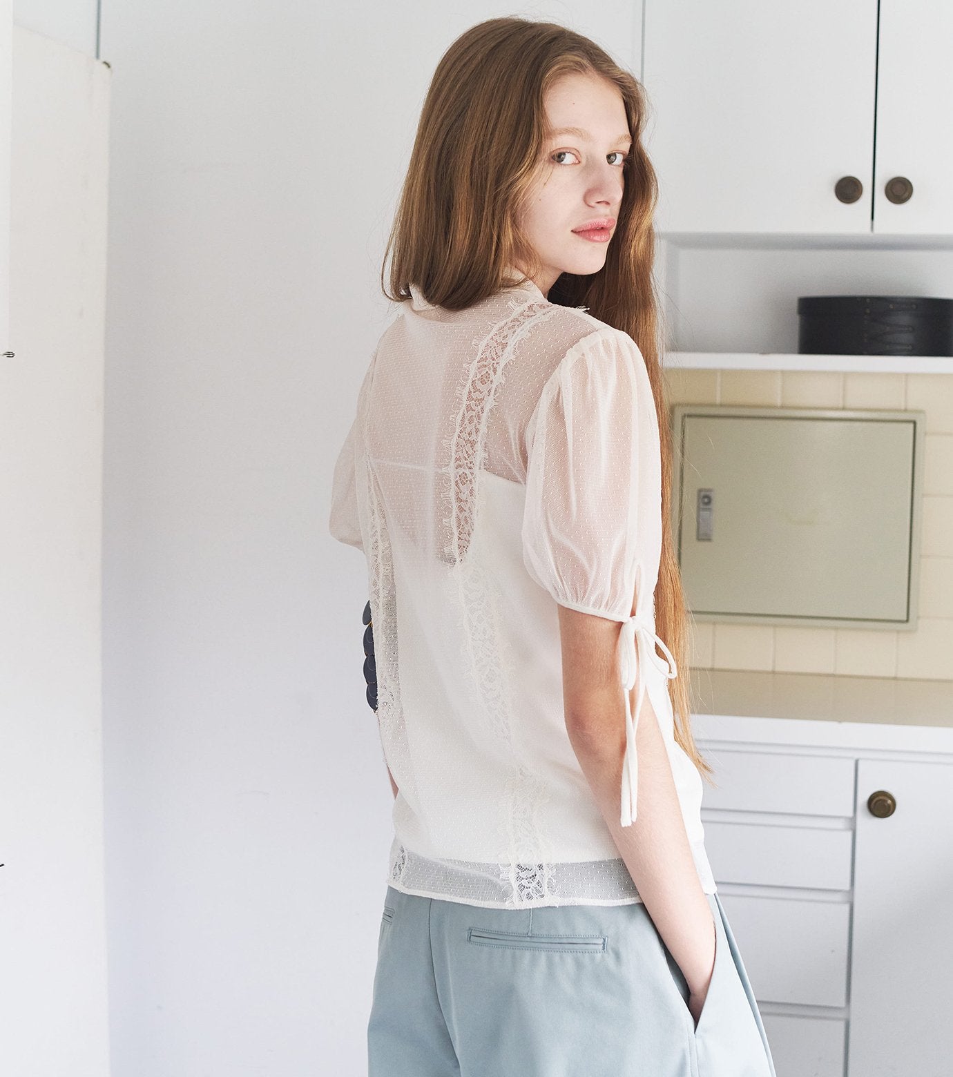 Dot Tulle & Lace Blouse