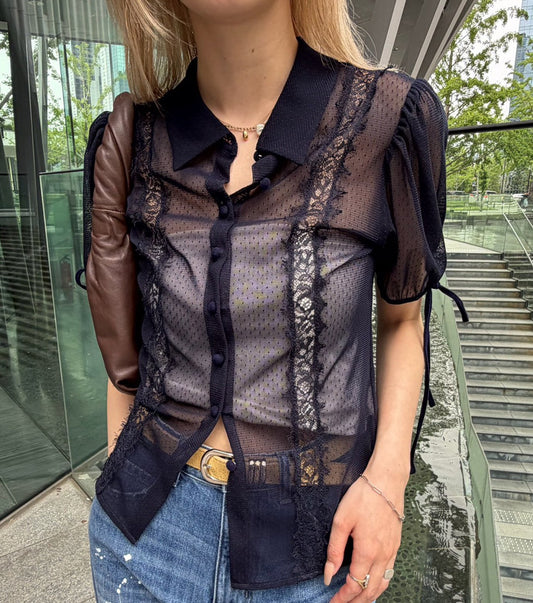 Dot Tulle & Lace Blouse