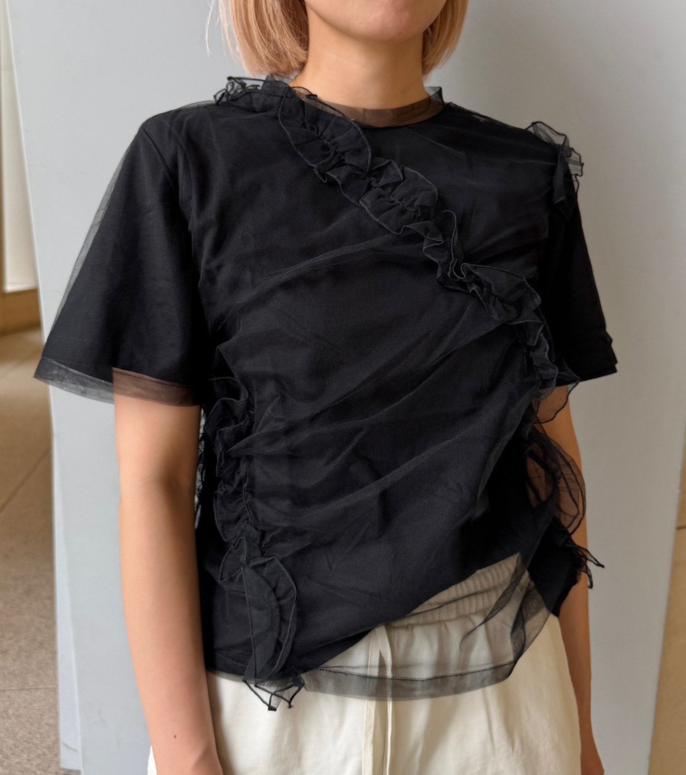 Tulle Ruffle Detail T-Shirt