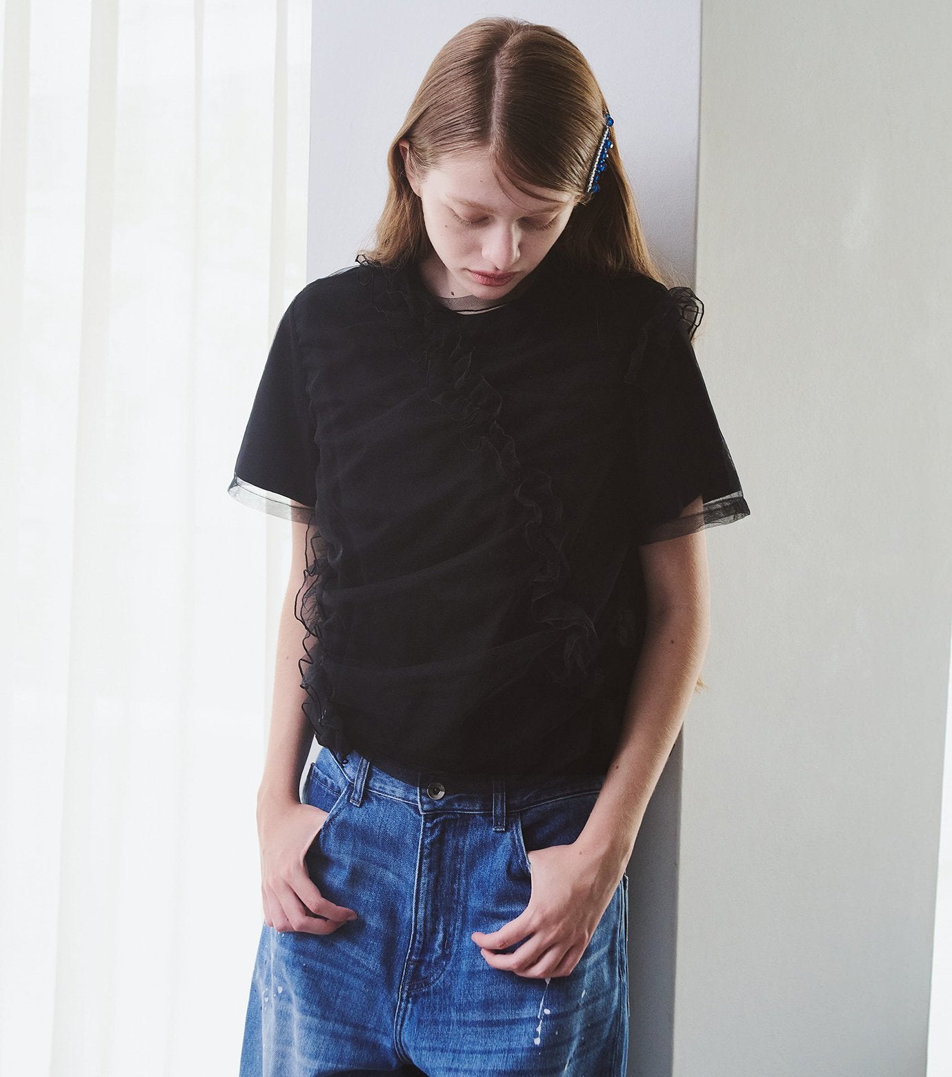Tulle Ruffle Detail T-Shirt