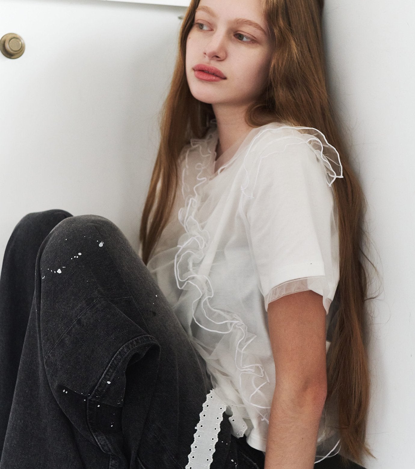 Tulle Ruffle Detail T-Shirt