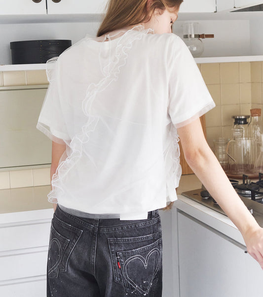 Tulle Ruffle Detail T-Shirt