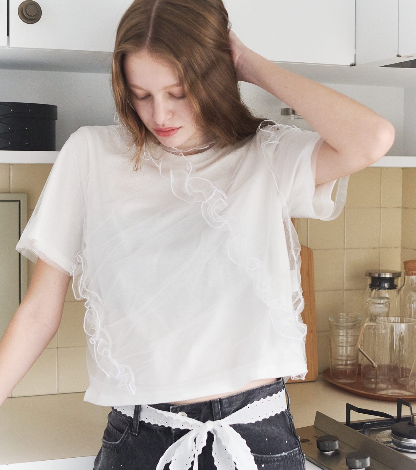 Tulle Ruffle Detail T-Shirt