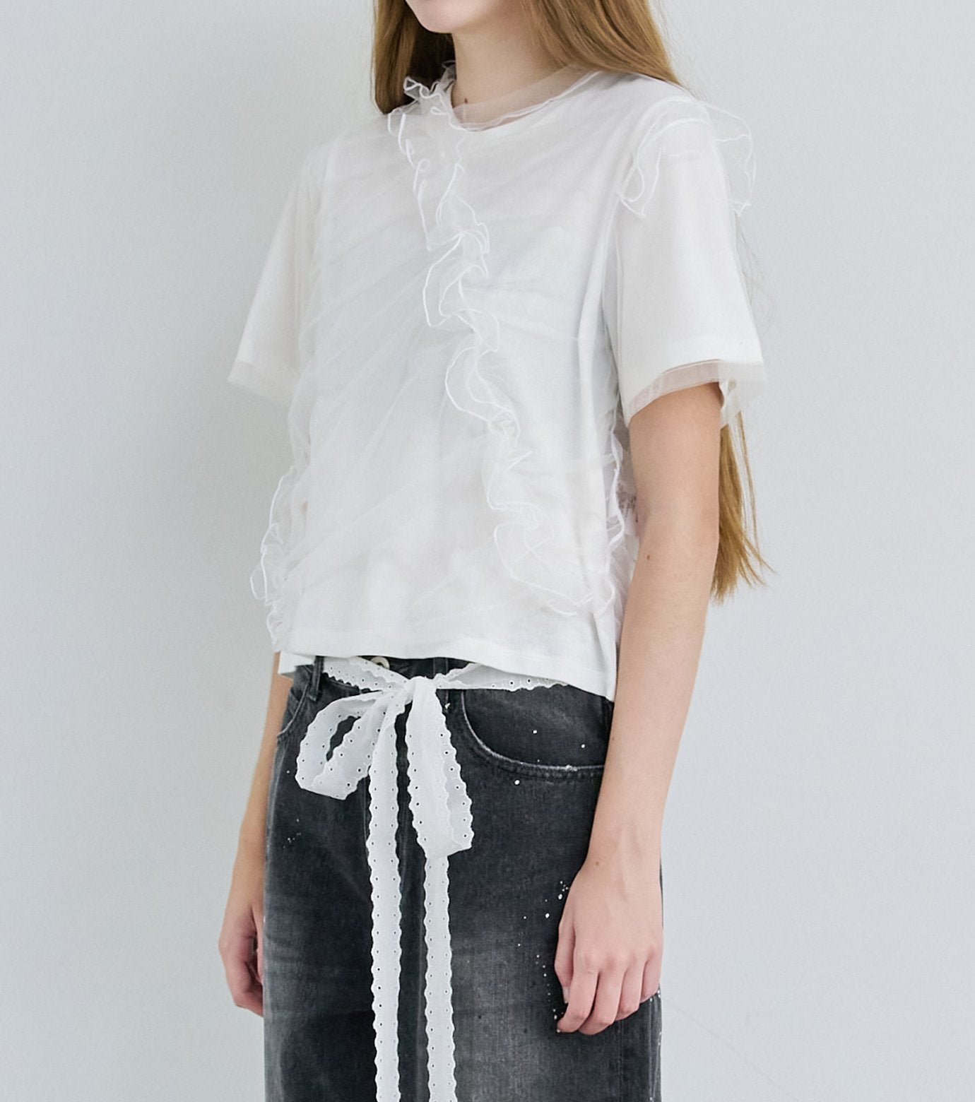 Tulle Ruffle Detail T-Shirt