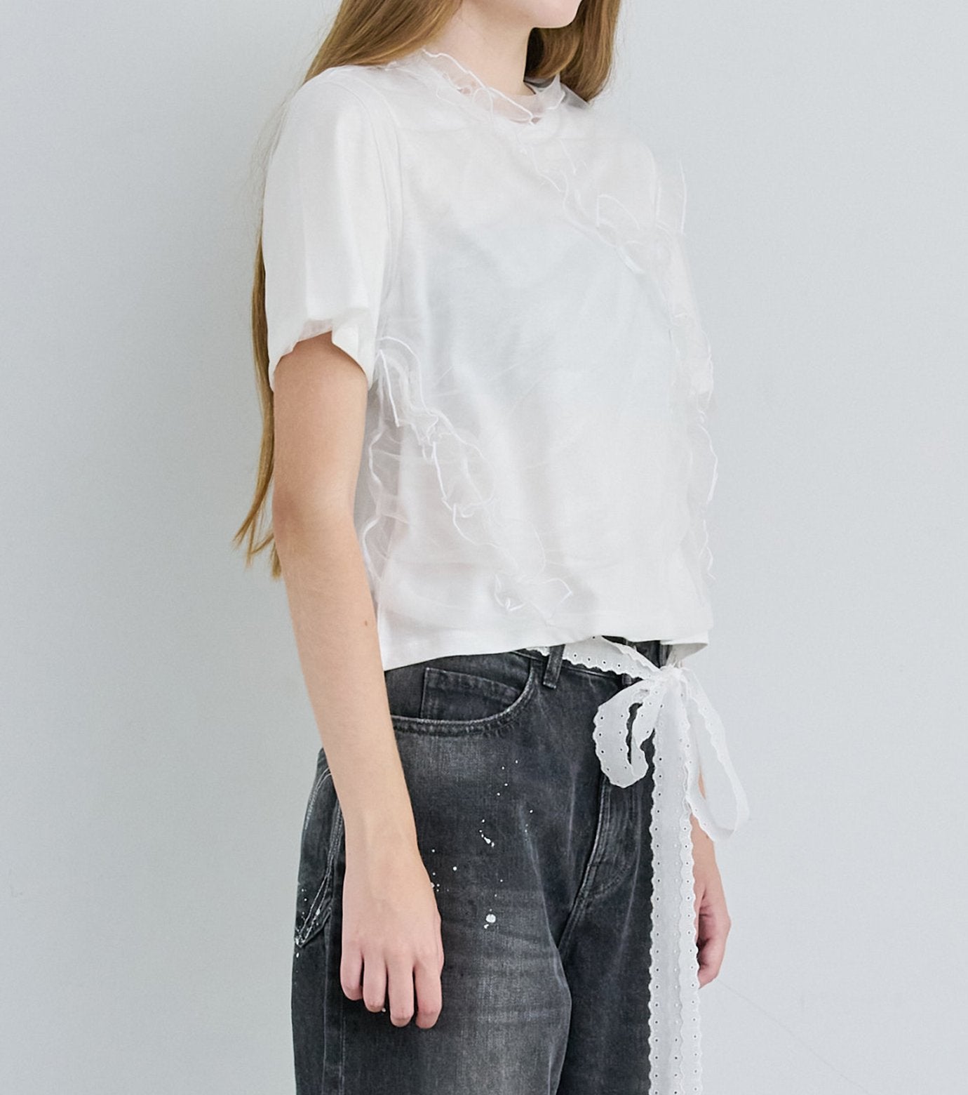 Tulle Ruffle Detail T-Shirt