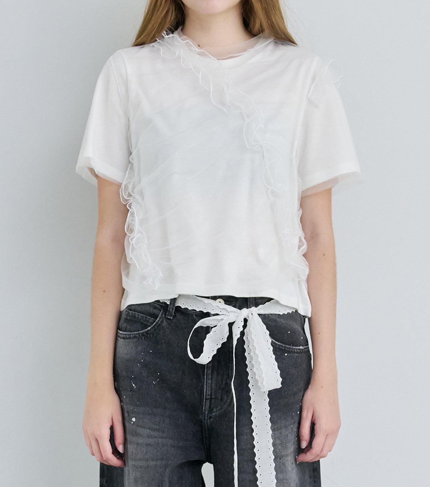 Tulle Ruffle Detail T-Shirt