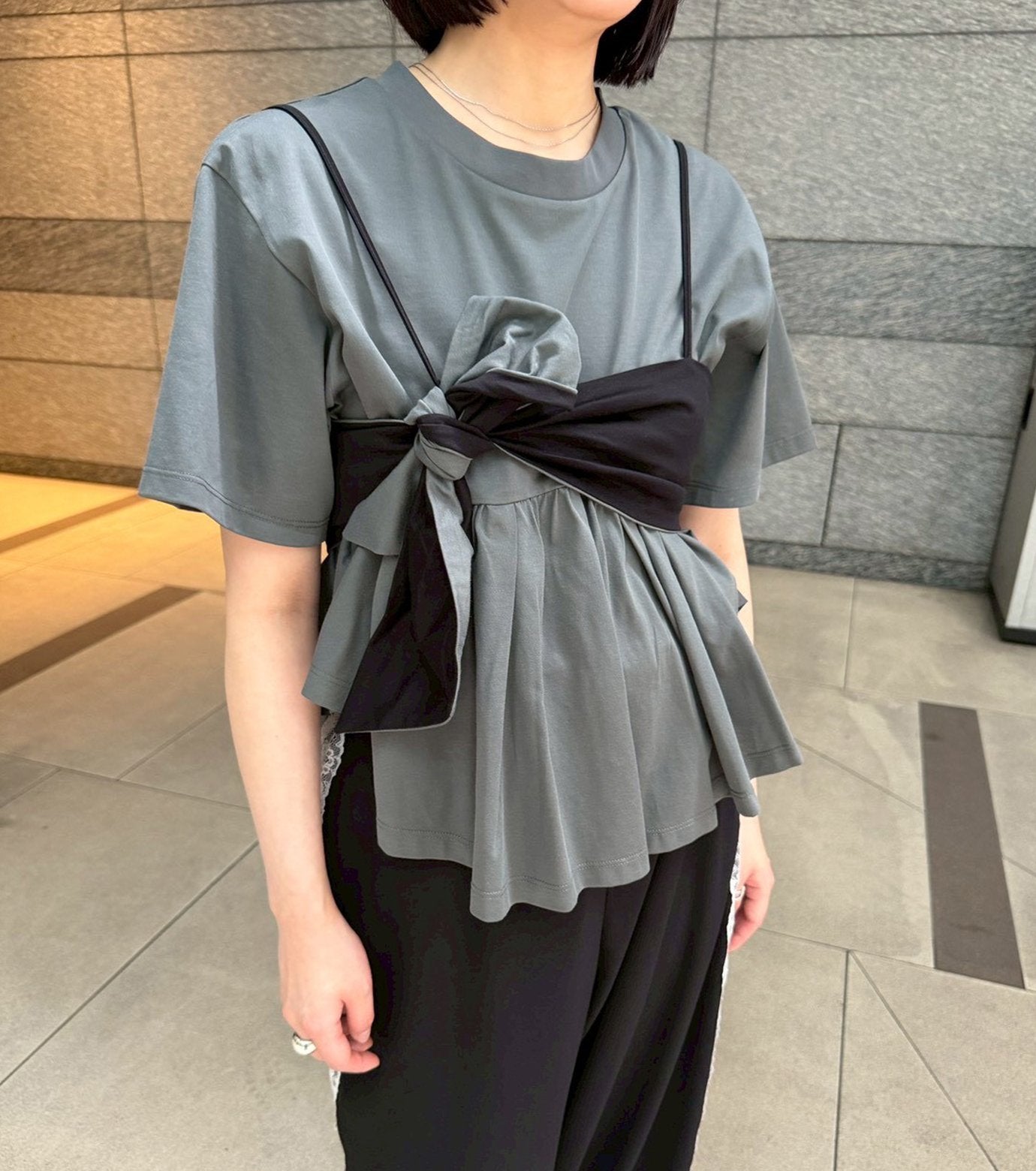 Flared Bow-Detail T-Shirt