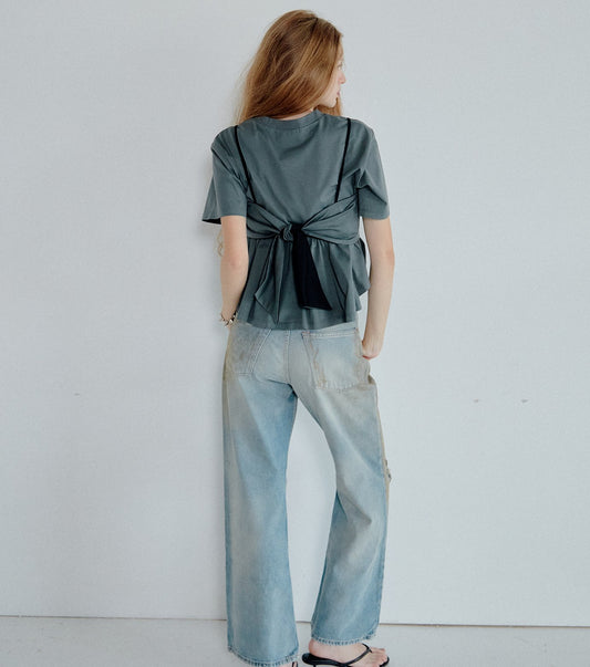 Flared Bow-Detail T-Shirt