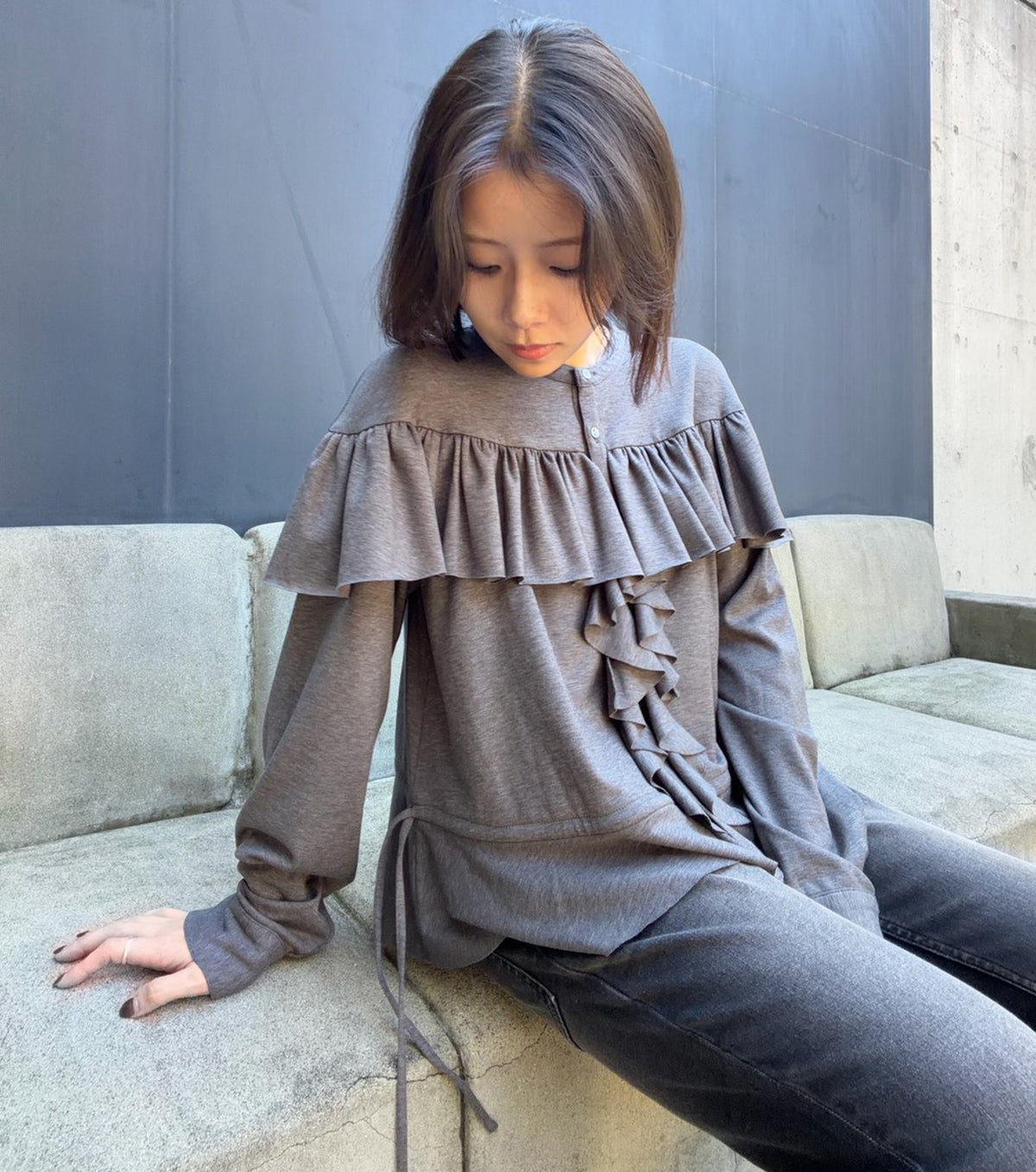 Wool Jersey Ruffle Top