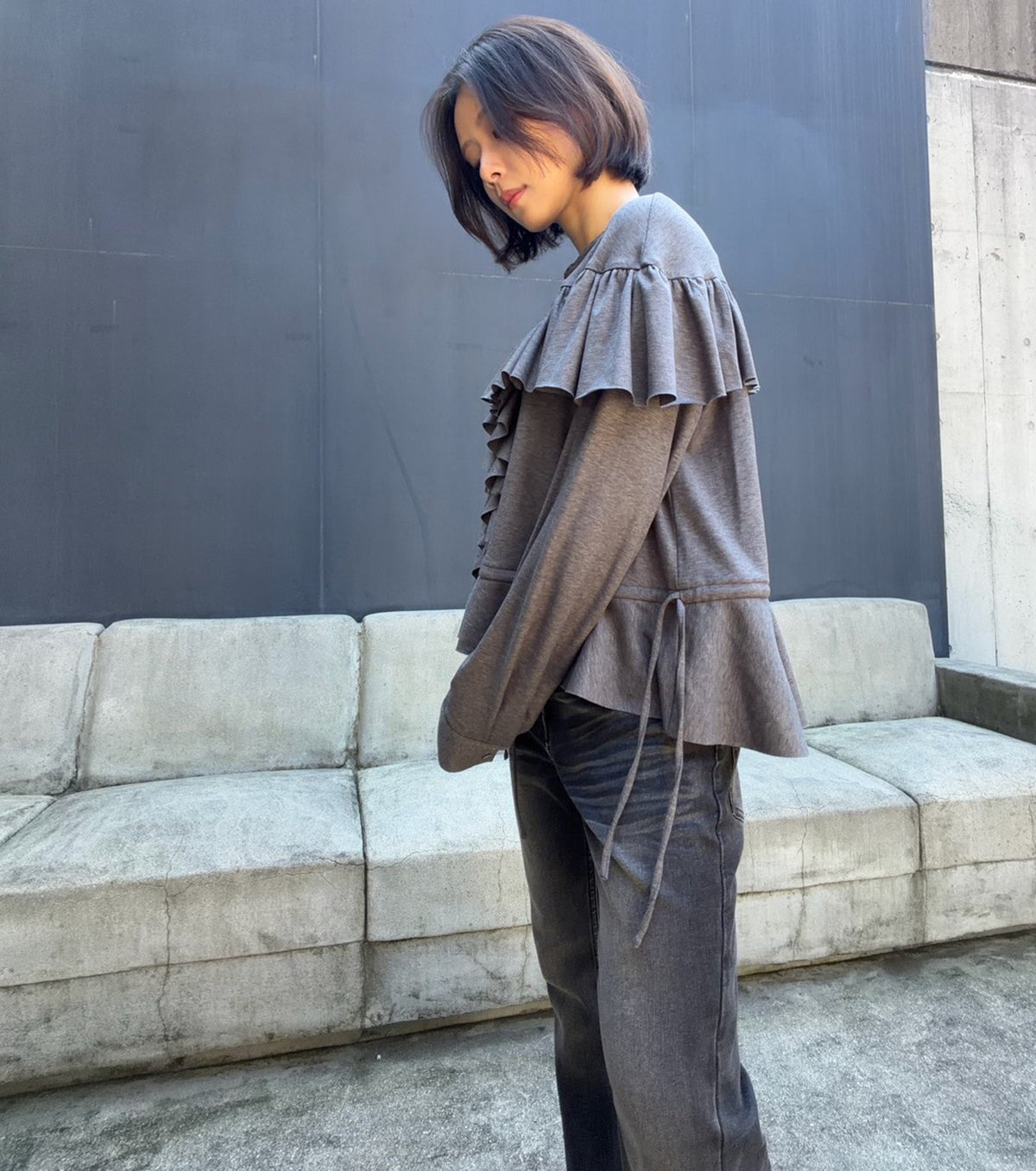 Wool Jersey Ruffle Top