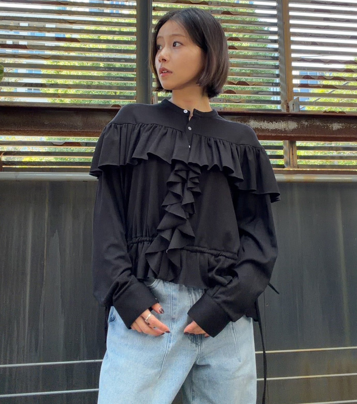 Wool Jersey Ruffle Top