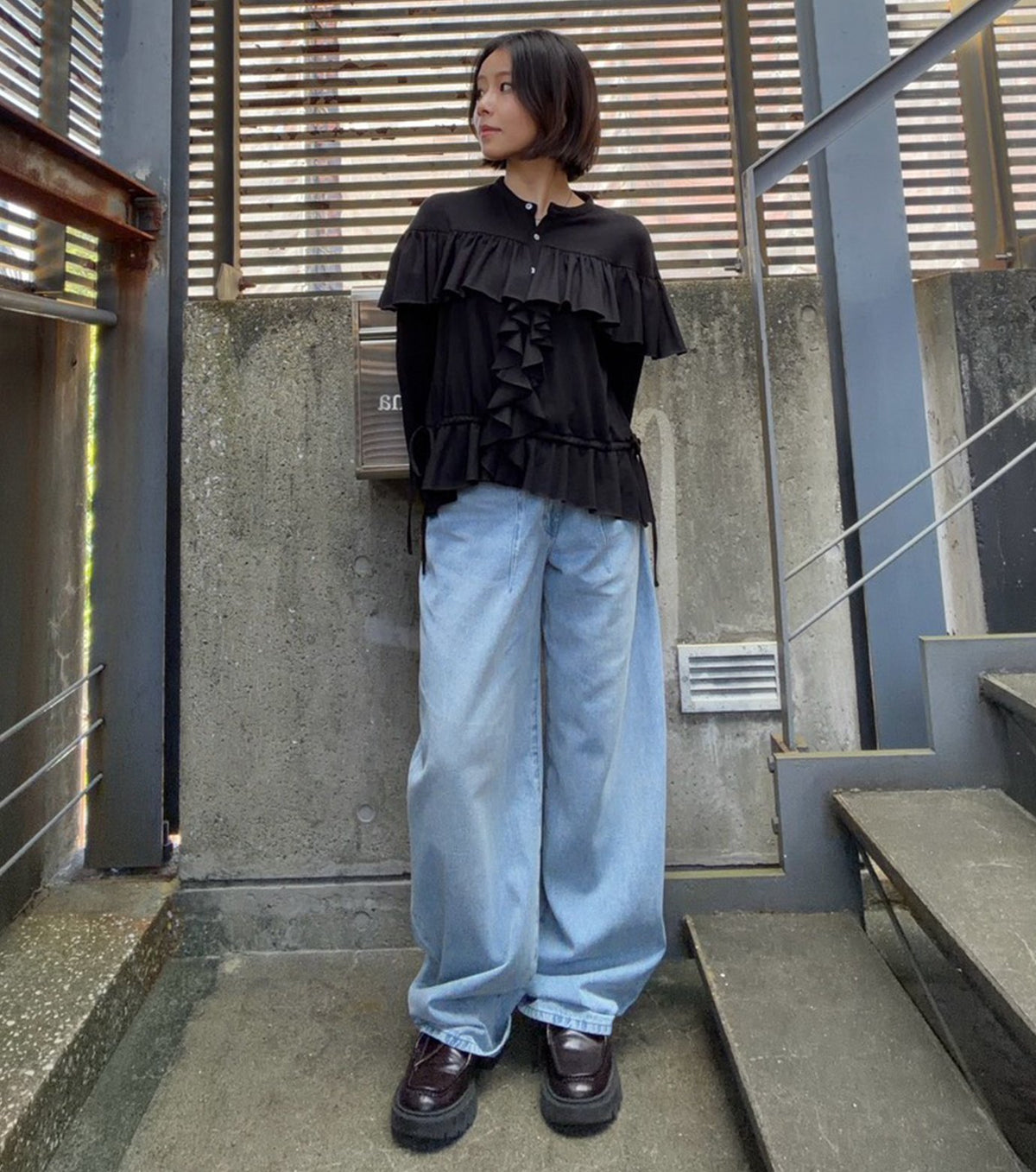 Wool Jersey Ruffle Top