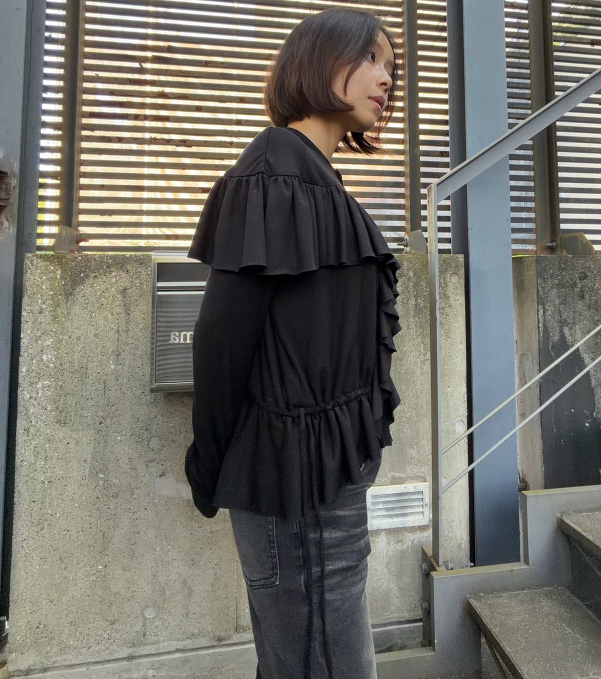 Wool Jersey Ruffle Top