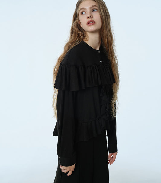 Wool Jersey Ruffle Top