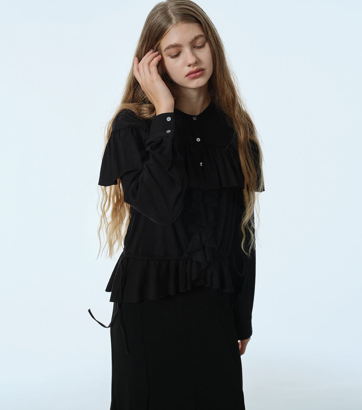 Wool Jersey Ruffle Top