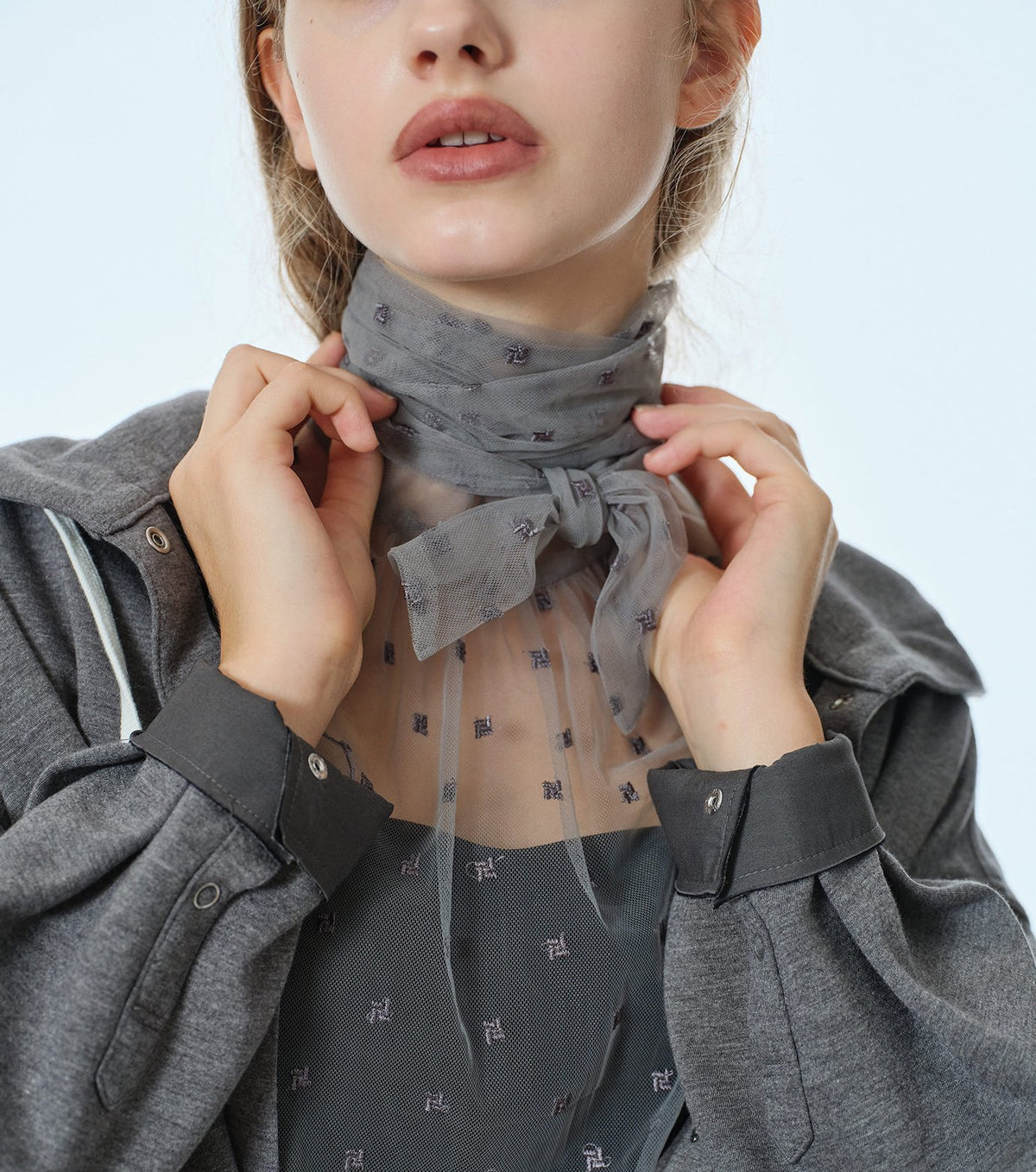 Embroidered Tulle Bow Tie Top
