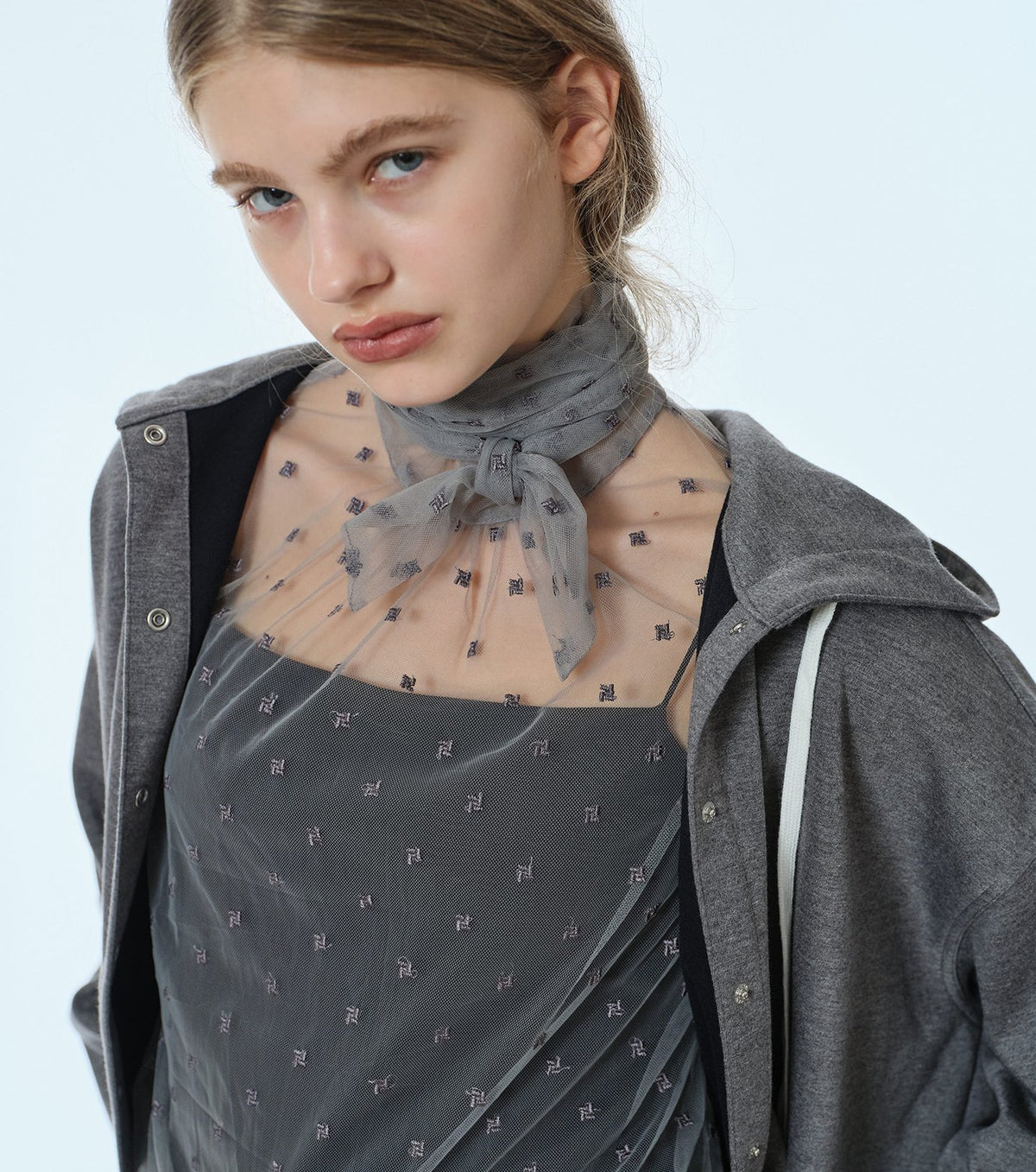 Embroidered Tulle Bow Tie Top