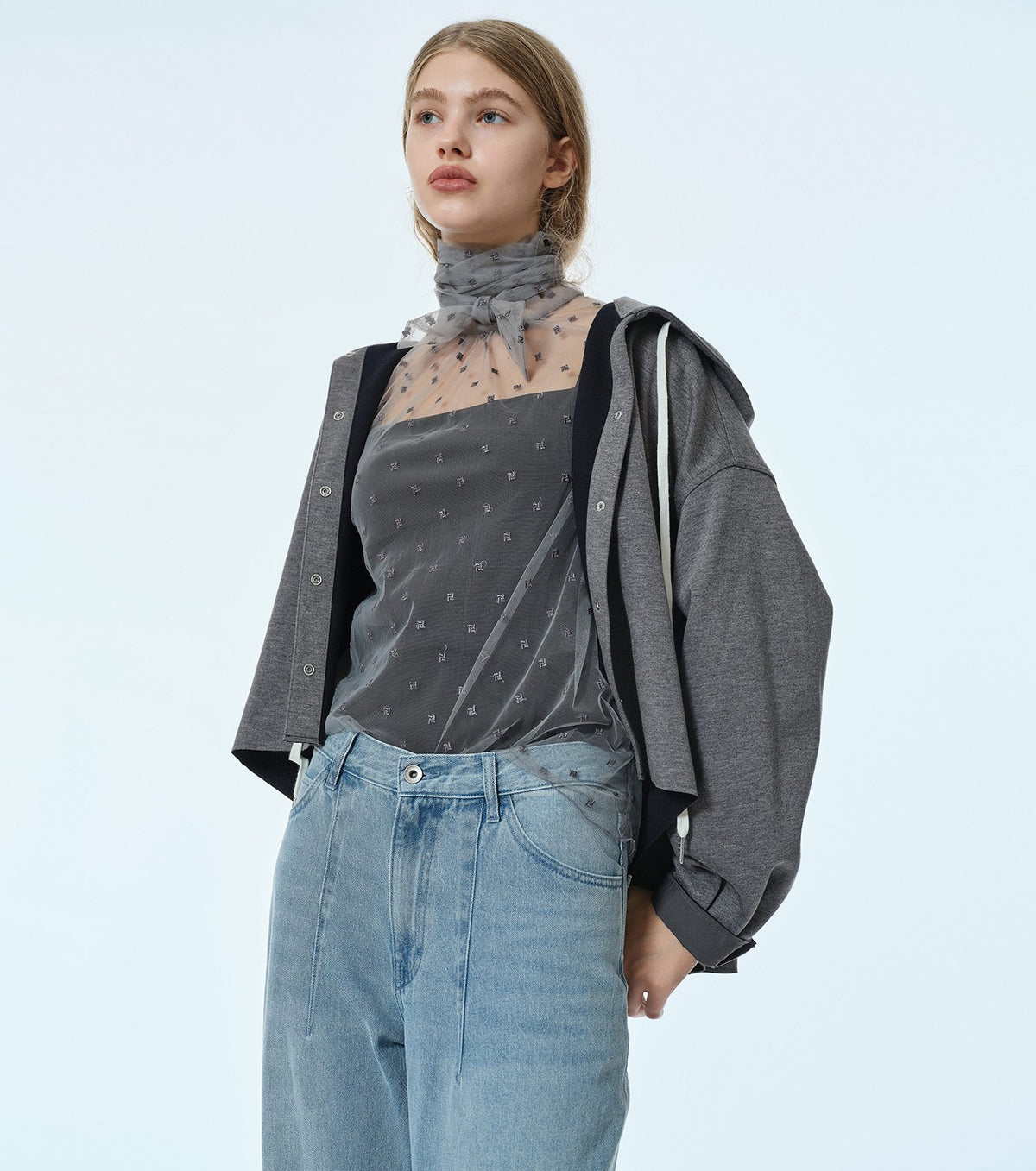Embroidered Tulle Bow Tie Top