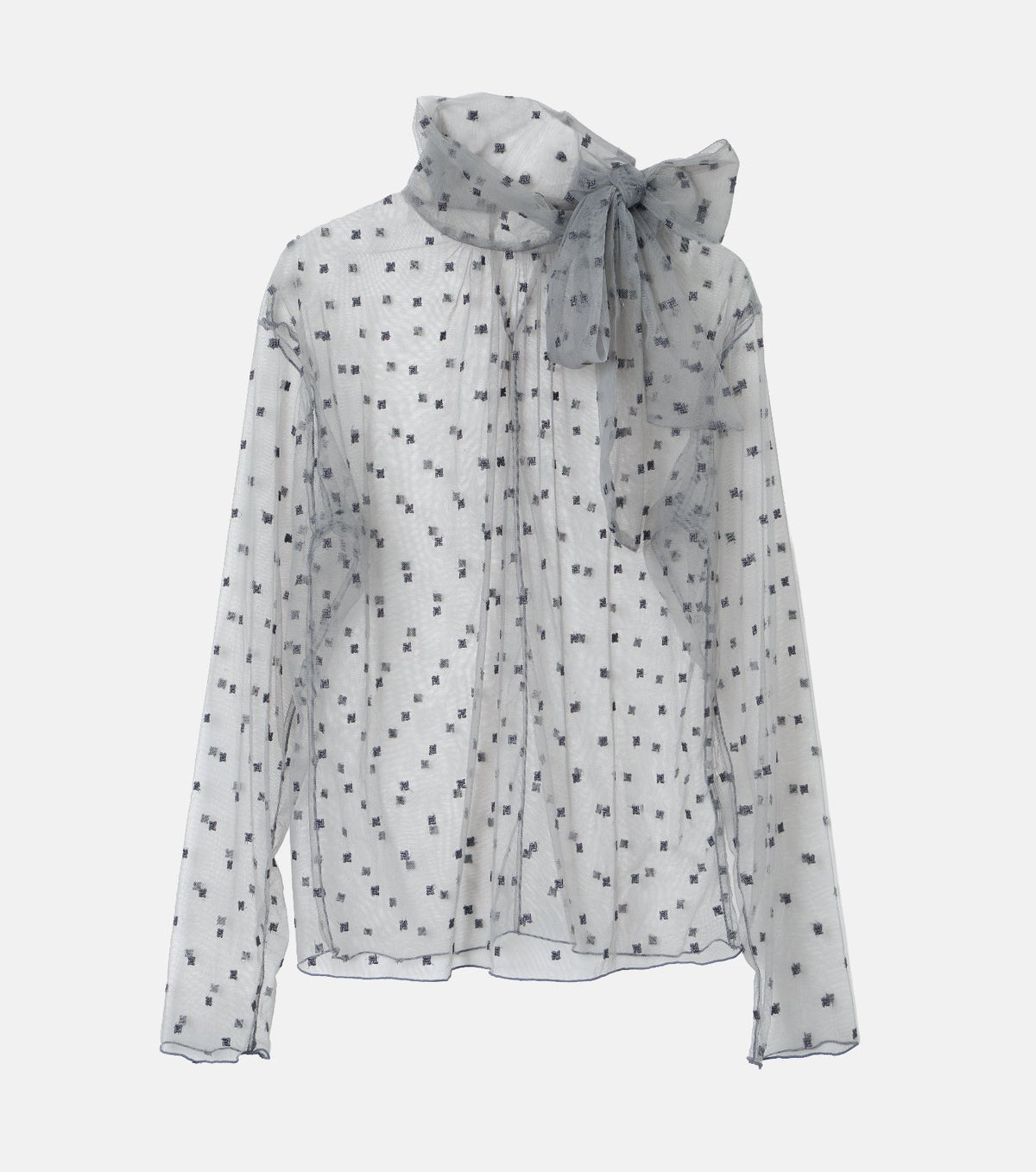 Embroidered Tulle Bow Tie Top