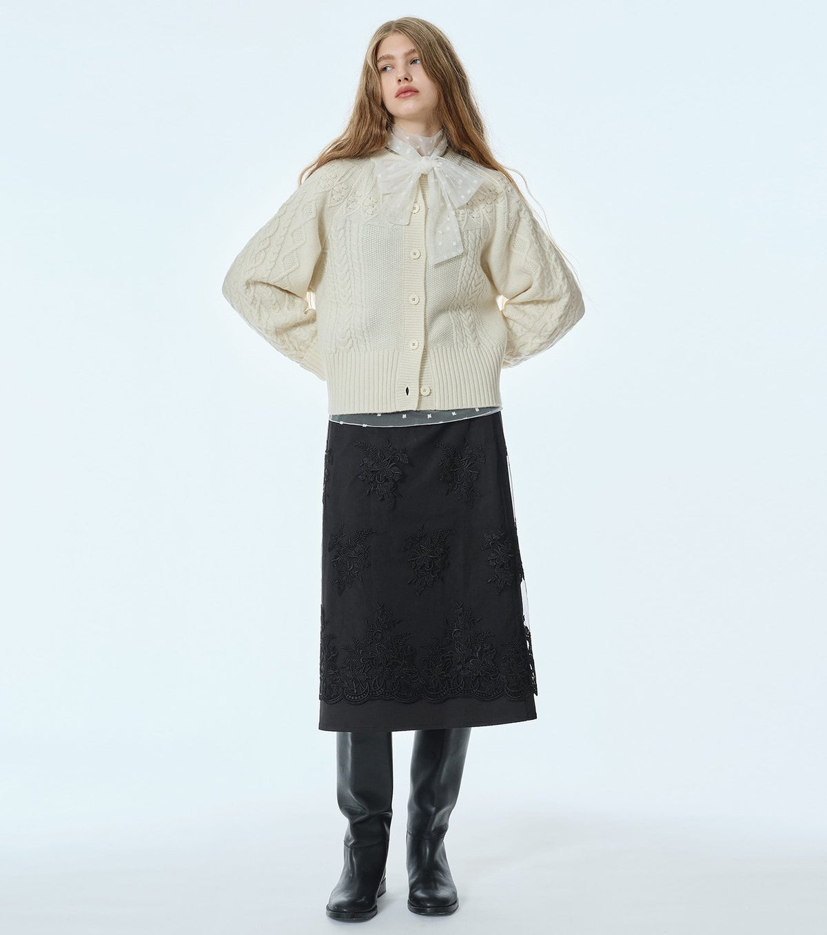 Embroidered Tulle Bow Tie Top