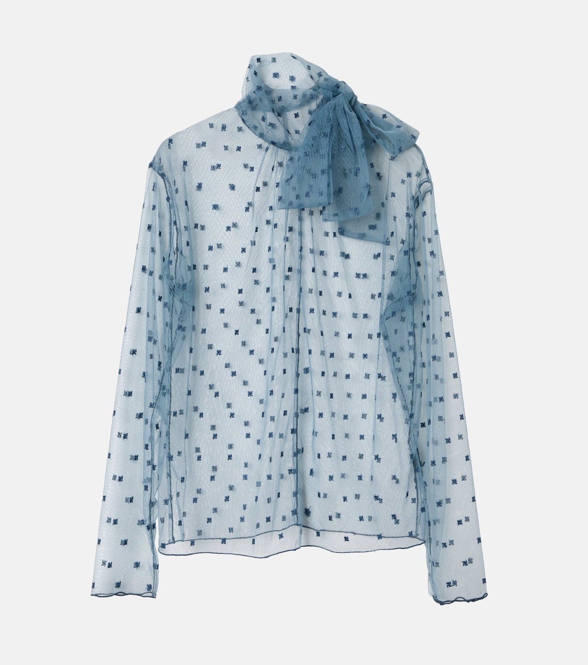 Embroidered Tulle Bow Tie Top