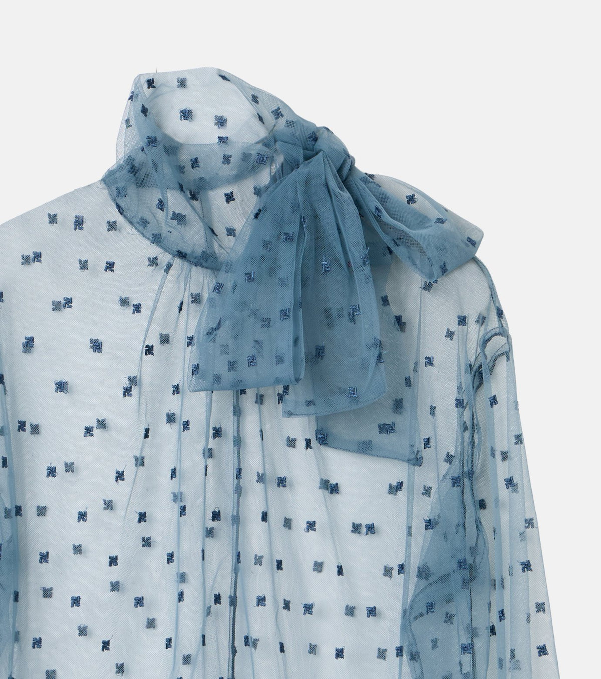 Embroidered Tulle Bow Tie Top